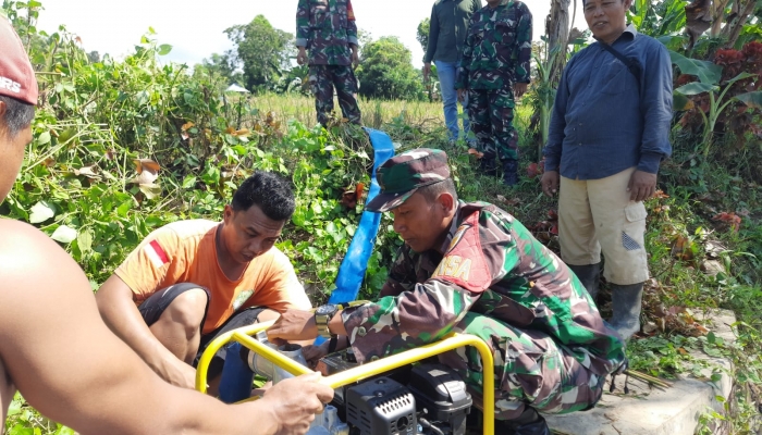 Dukung Hanpangan Babinsa Percepat masa tanam melalui pengairan dengan pompa air